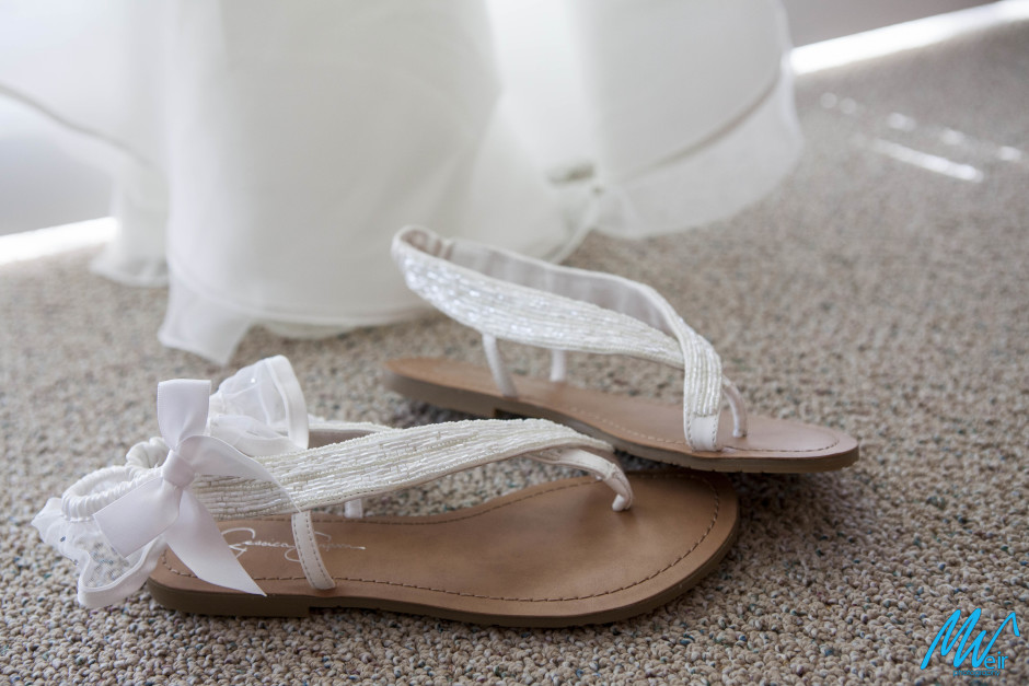 closeup of brides wedding sandals