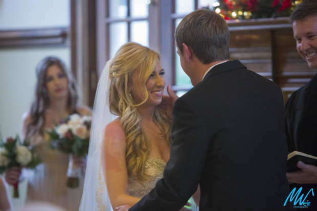 brides giggles before the first kiss as man and wife