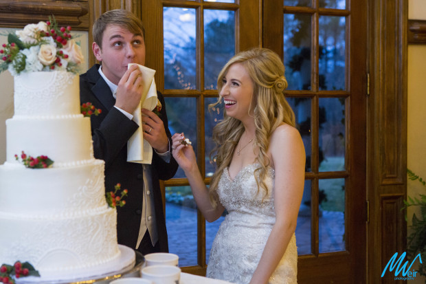 groom dramatically wipes mouth after eating cake
