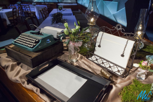 rustic chic wedding decorations with typewriter guestbook