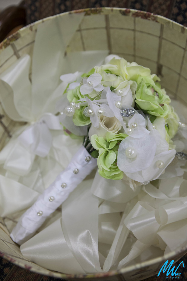 silk white and green flower bouquet