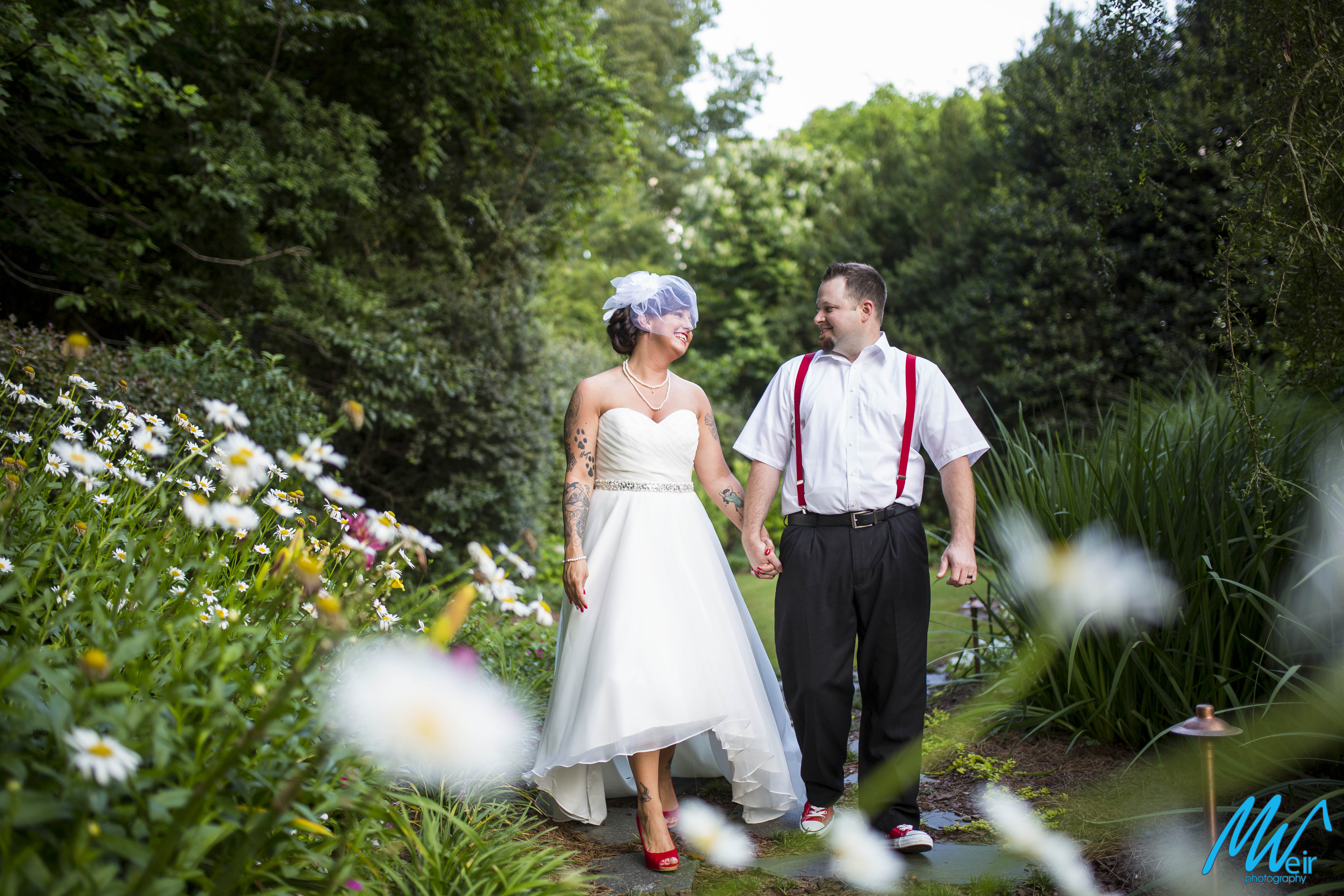 bride and groom in gardens