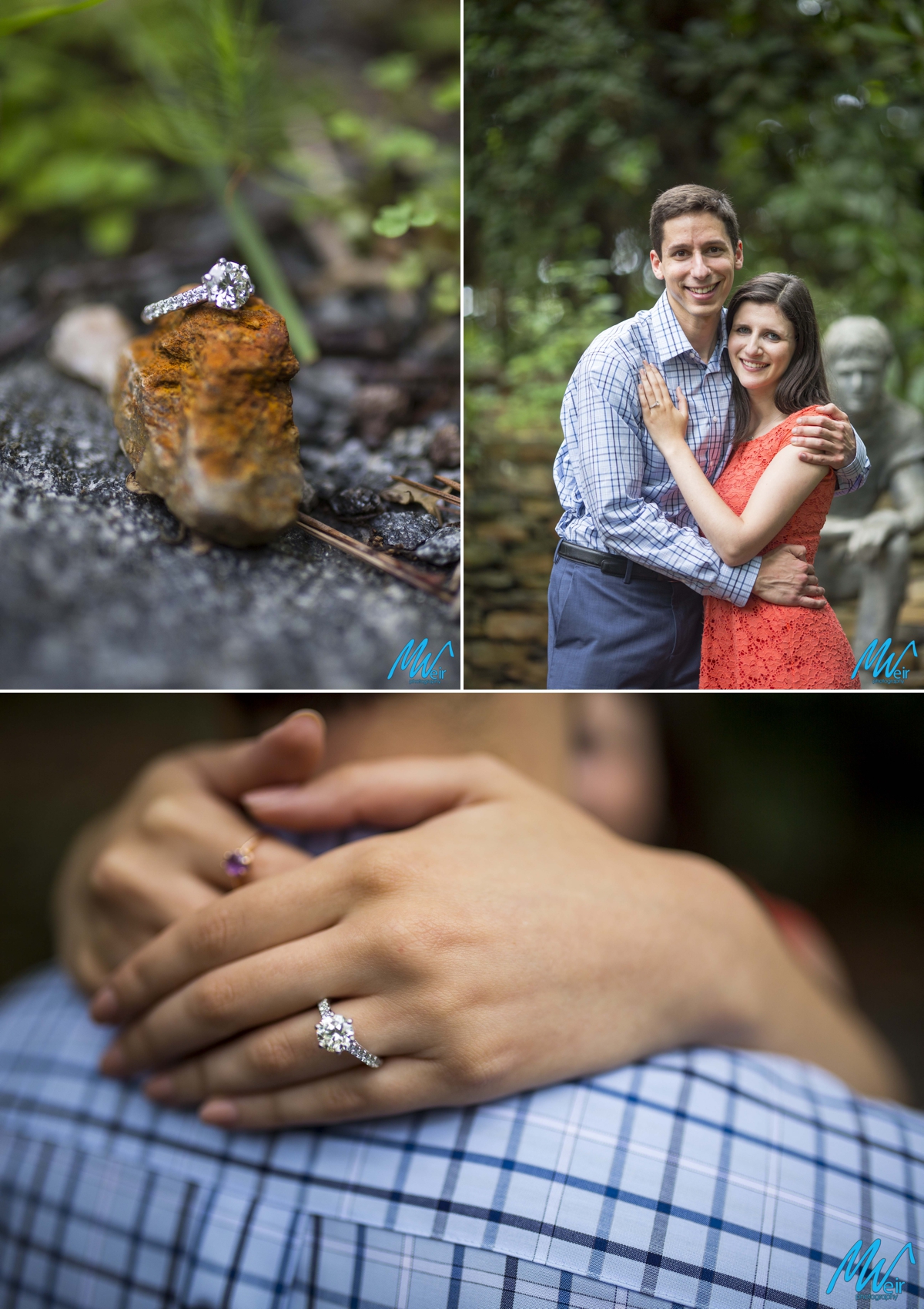 gorgeous diamond ring and couple in garden
