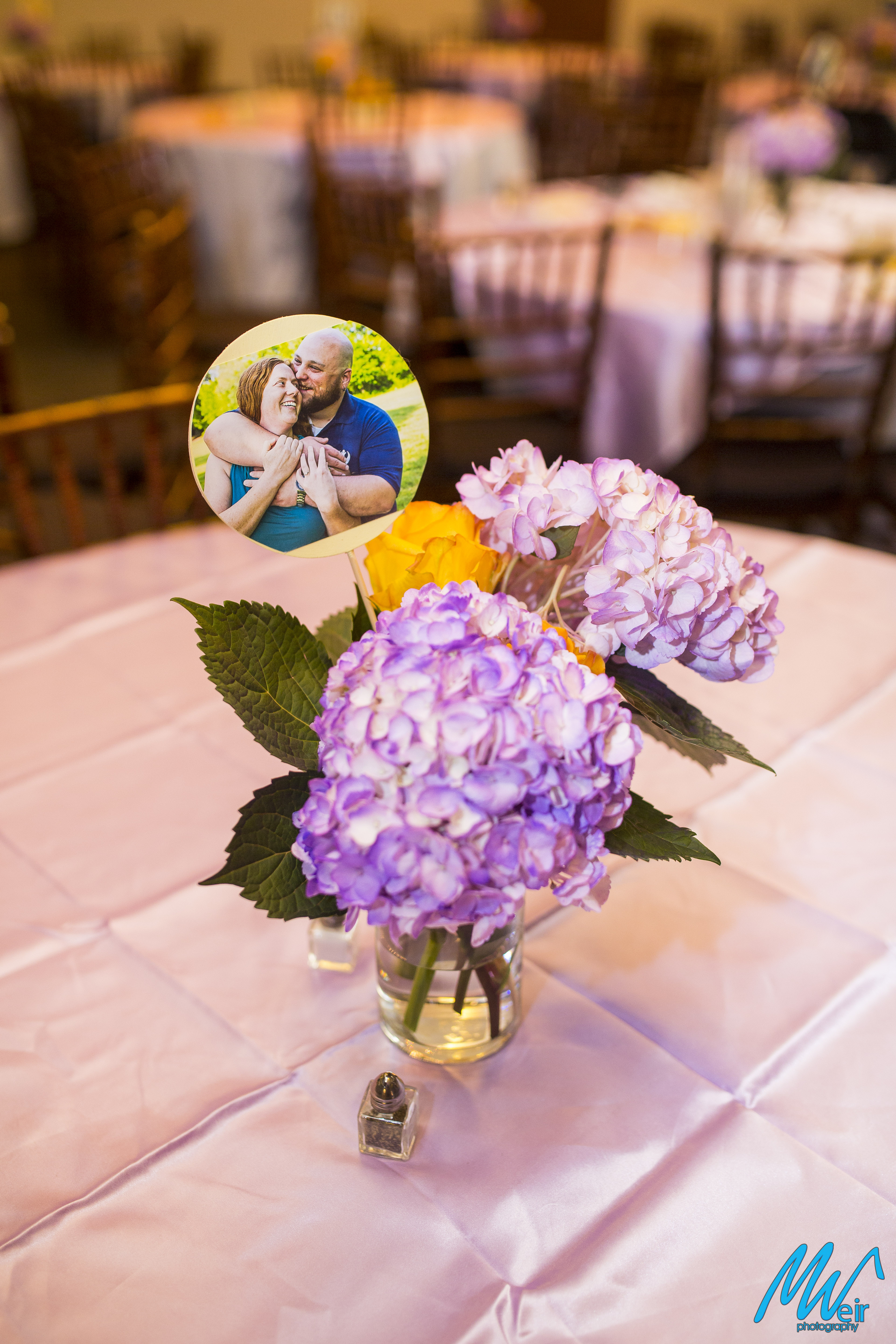 reception table decor with diy photo flower decoration