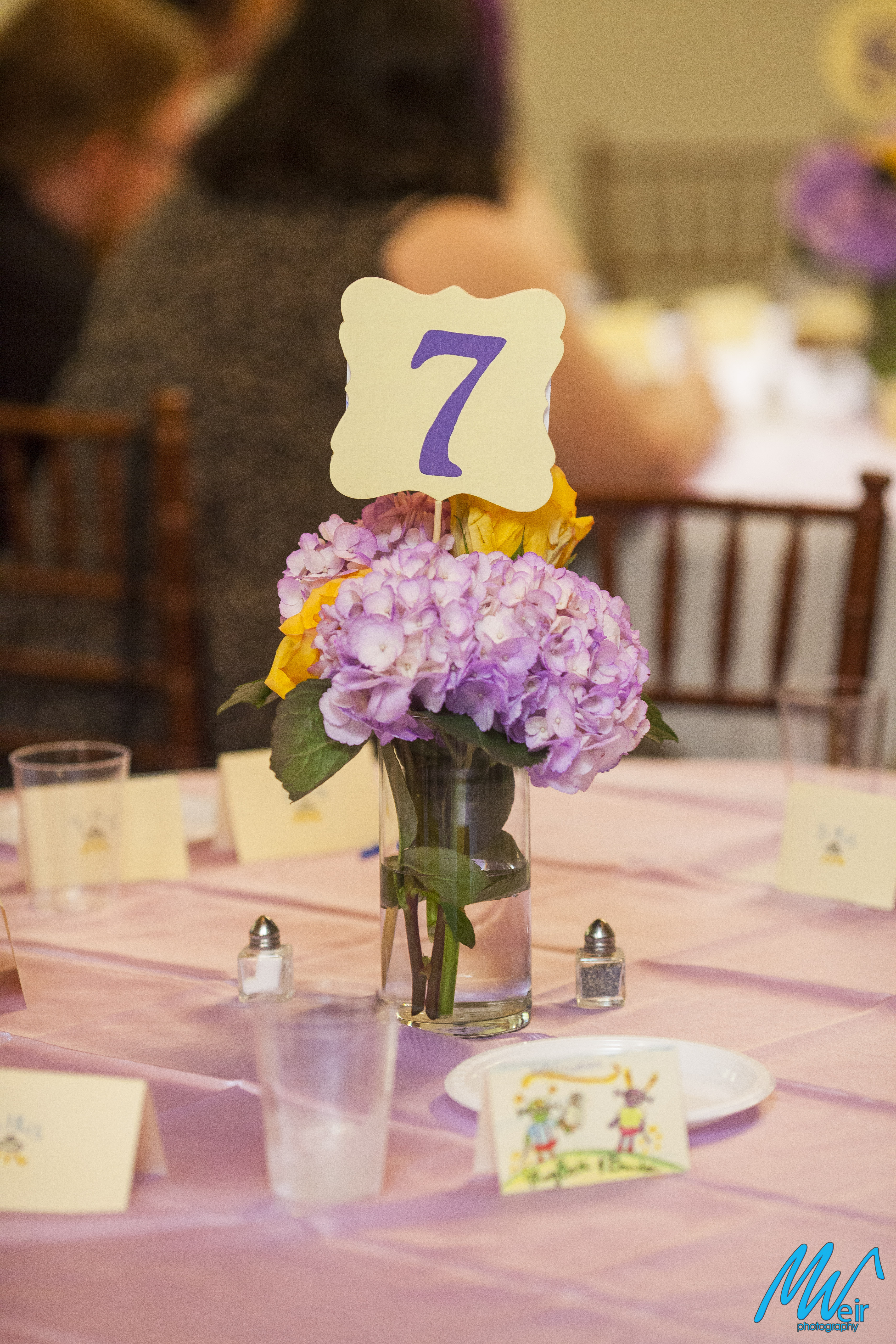 reception table decor with diy number flower decoration