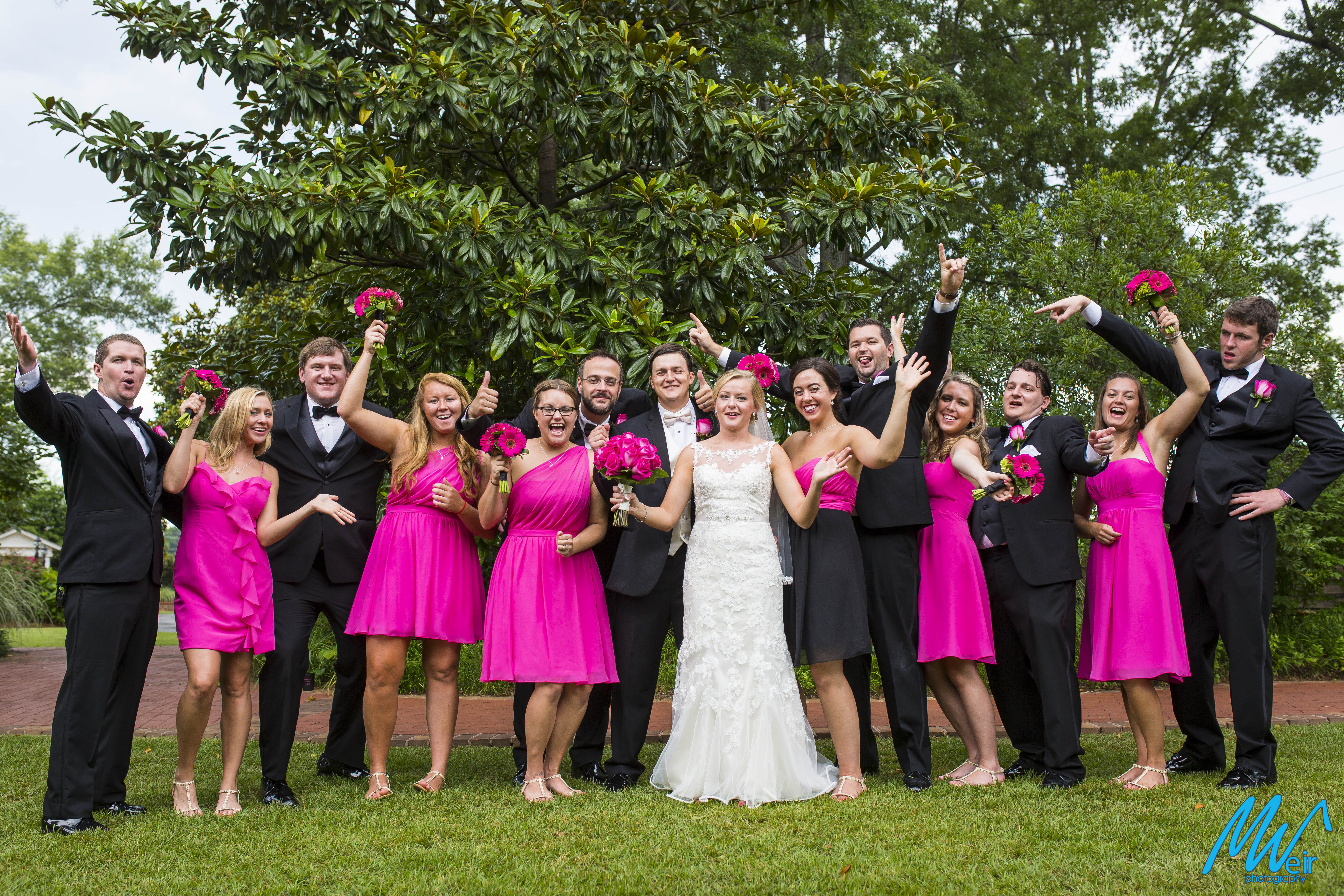 bridal party celebrating for bride and groom