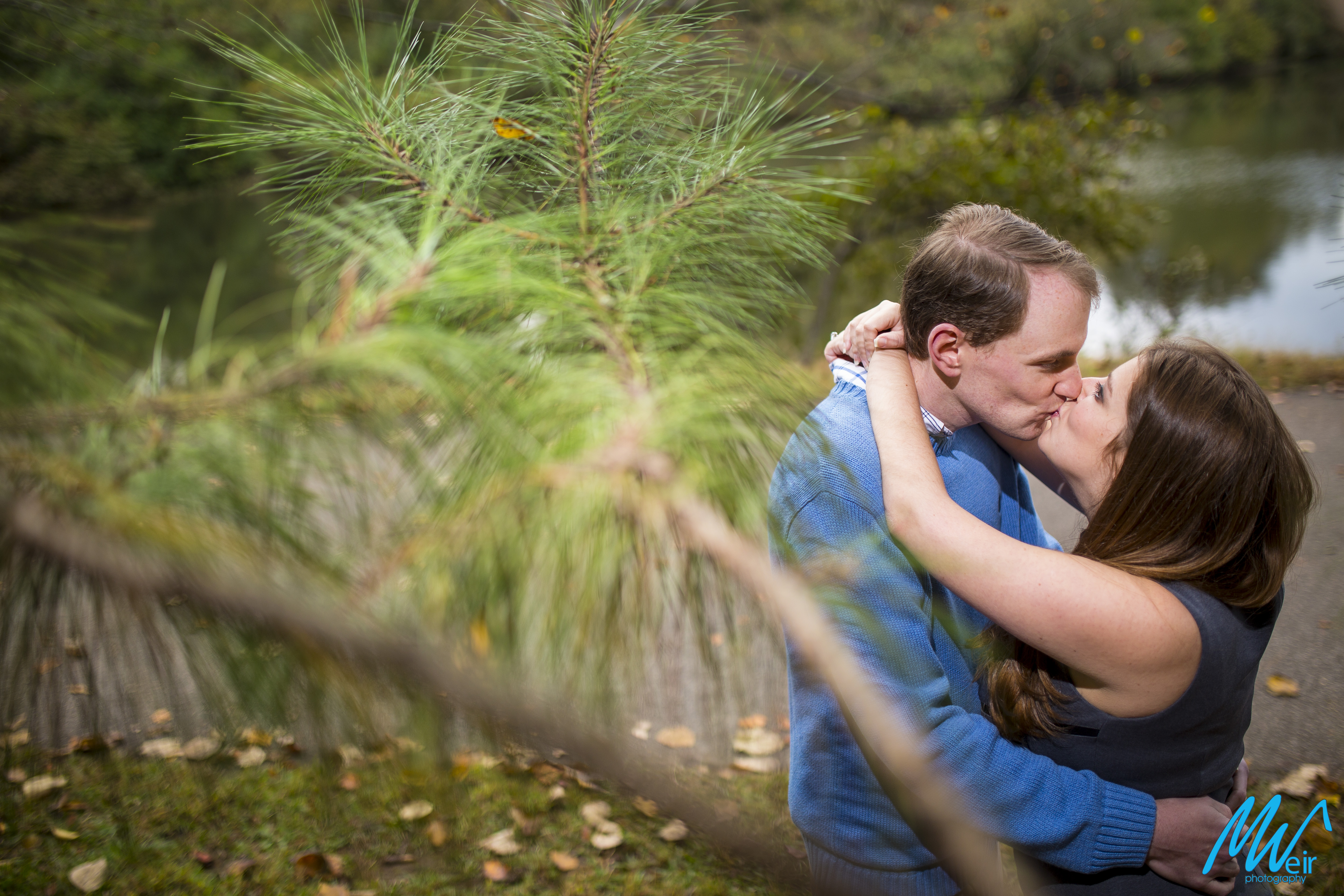 couple kisses through the trees