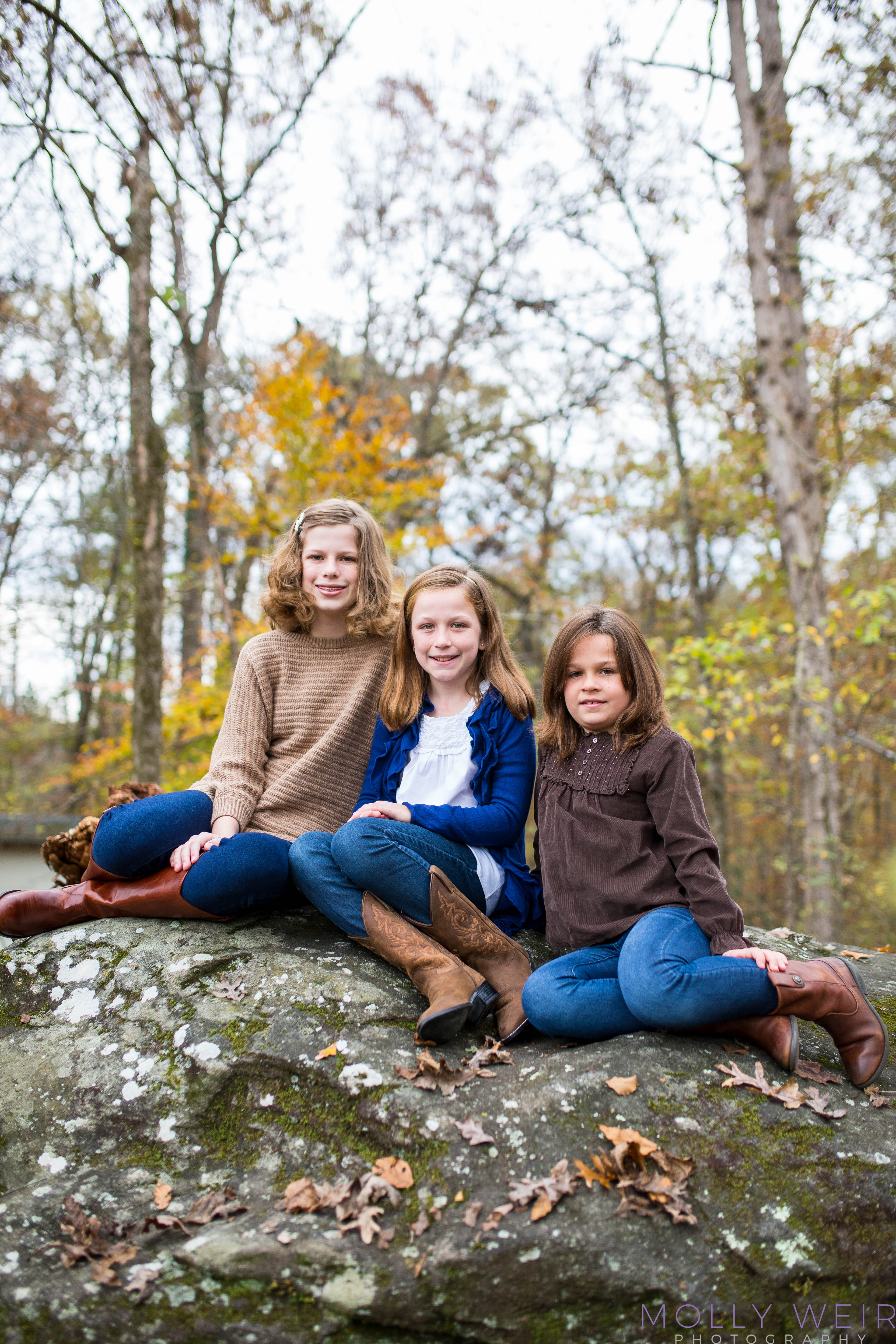 three girls in the woods at Athens Botanical Gardens