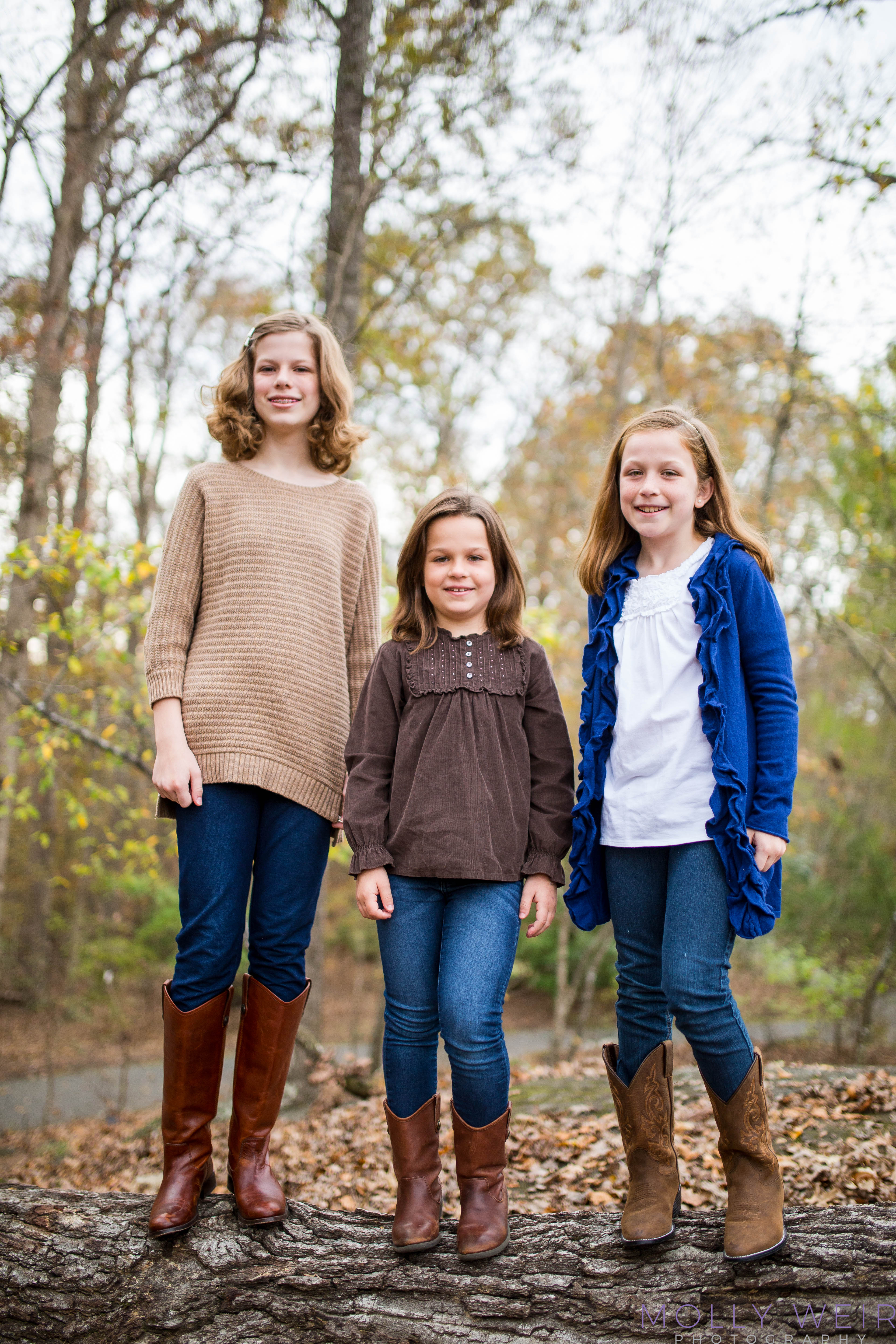 three girls in the woods at Athens Botanical Gardens
