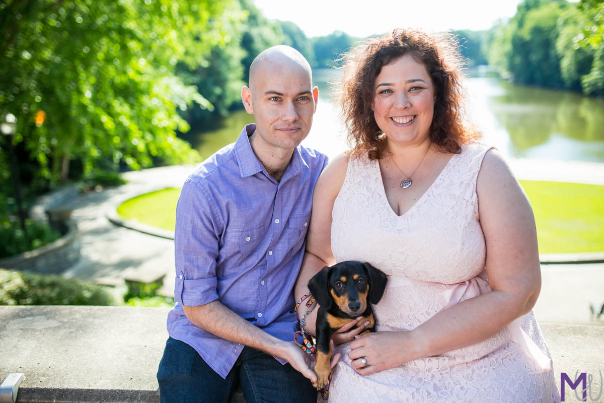 engagement shoot in piedmont park with a puppy