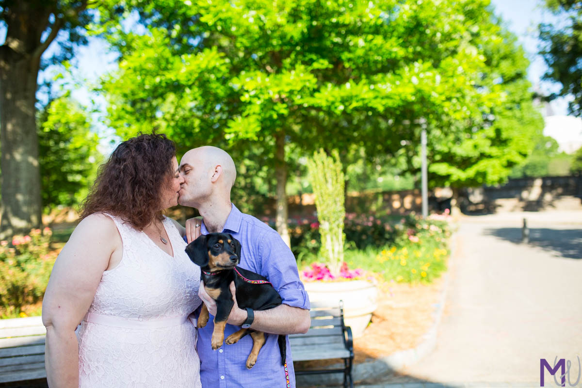 engagement shoot in piedmont park with a puppy