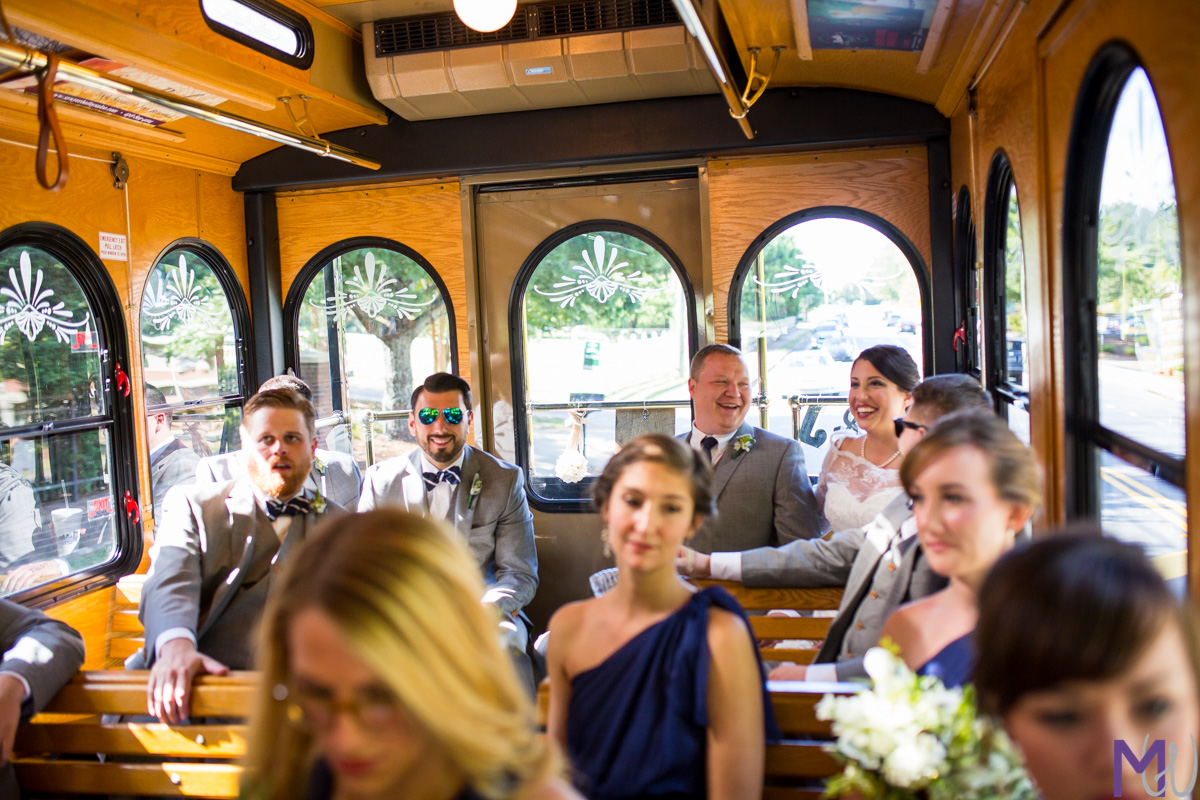 bridal party on a trolley