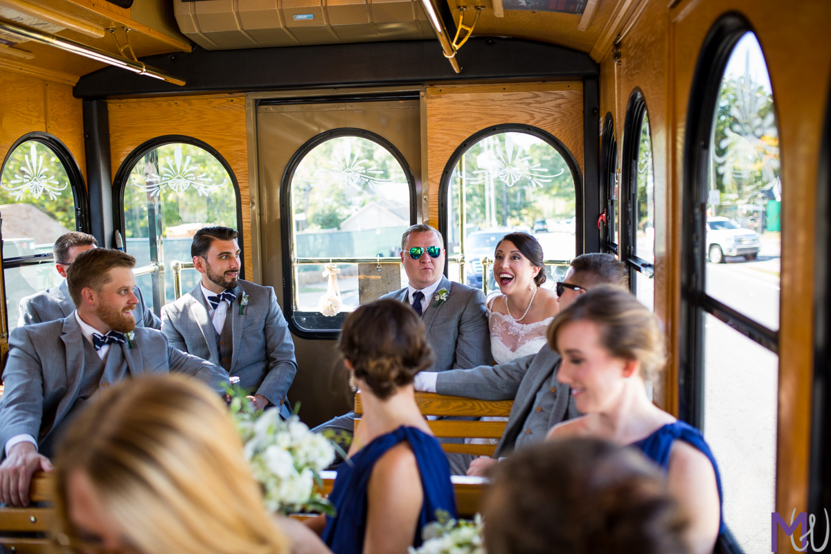 bridal party on a trolley