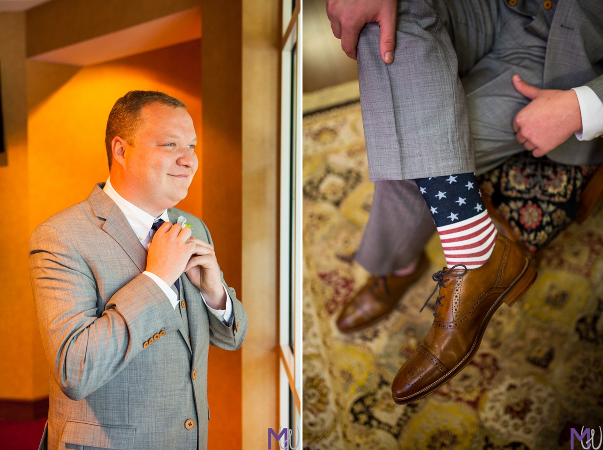 groom has america flag socks