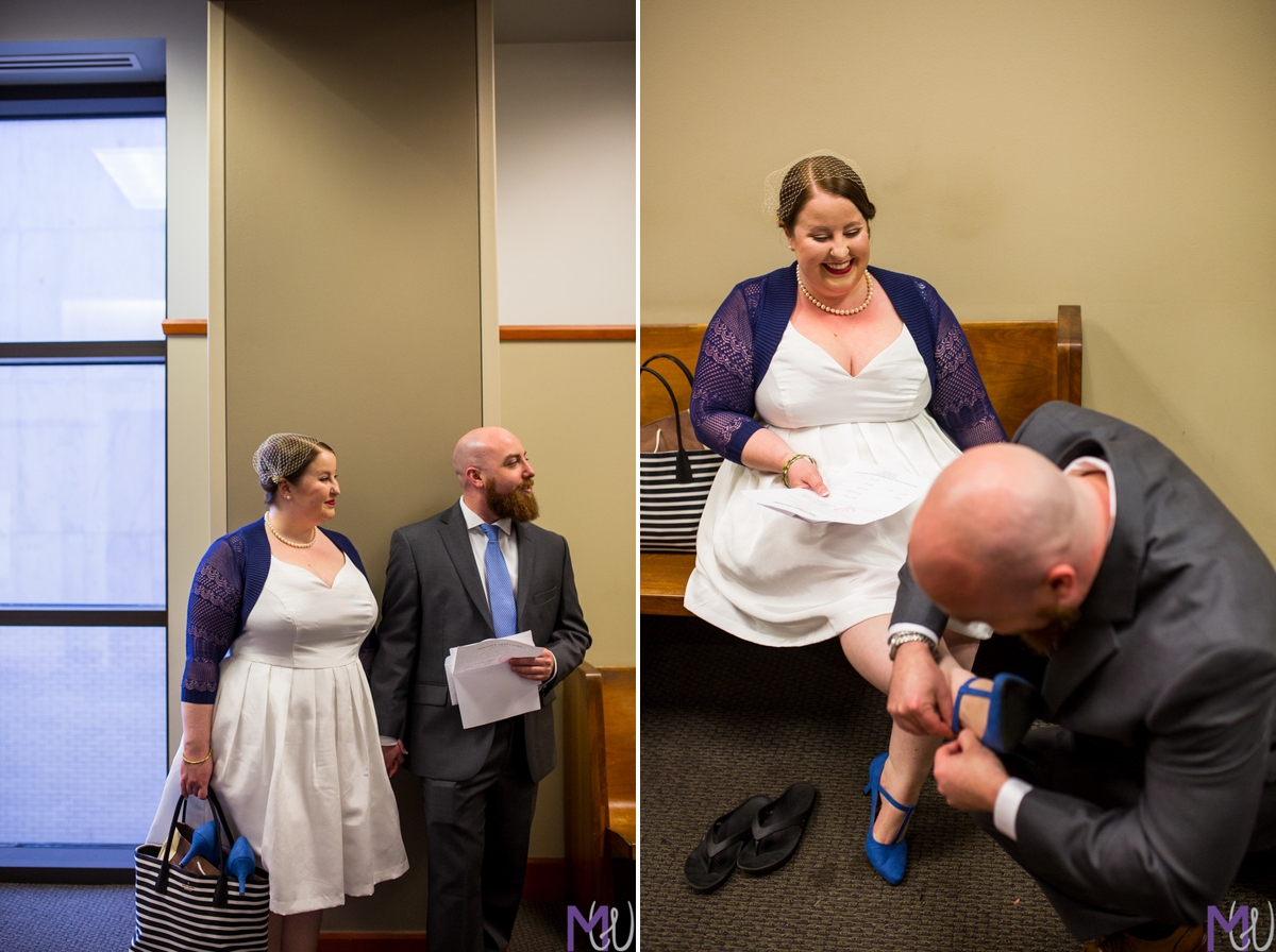 bride and groom get married in the decatur courthouse