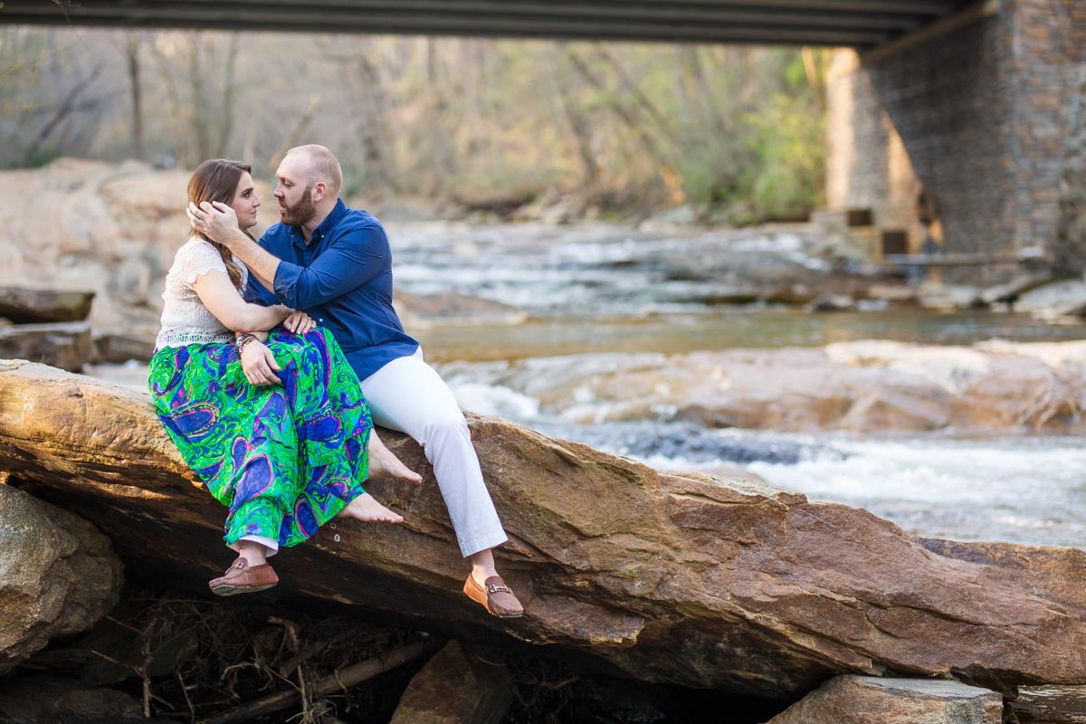 Sope Creek Mill Ruins engagement photos in the spring with a rustic look