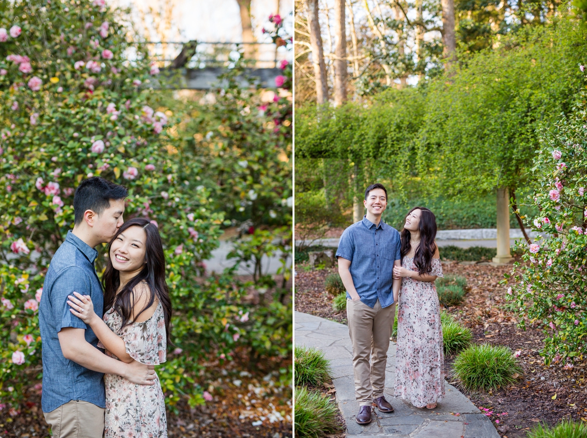 Cator Woolford Gardens engagement session in the spring time with cherry blossoms blooming