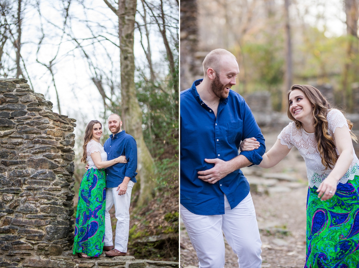 Sope Creek Mill Ruins engagement photos in the spring with a rustic look