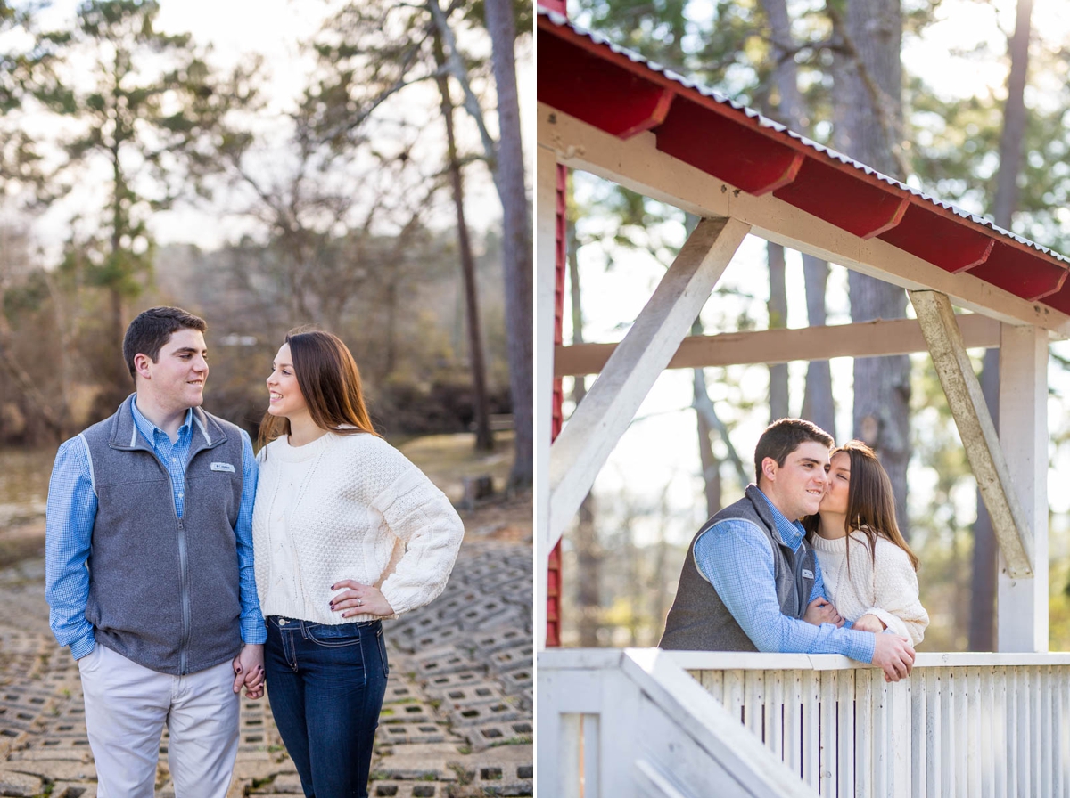 bride and groom engagement photos at Starrs Mill Red Barn in Fayetteville Georgia
